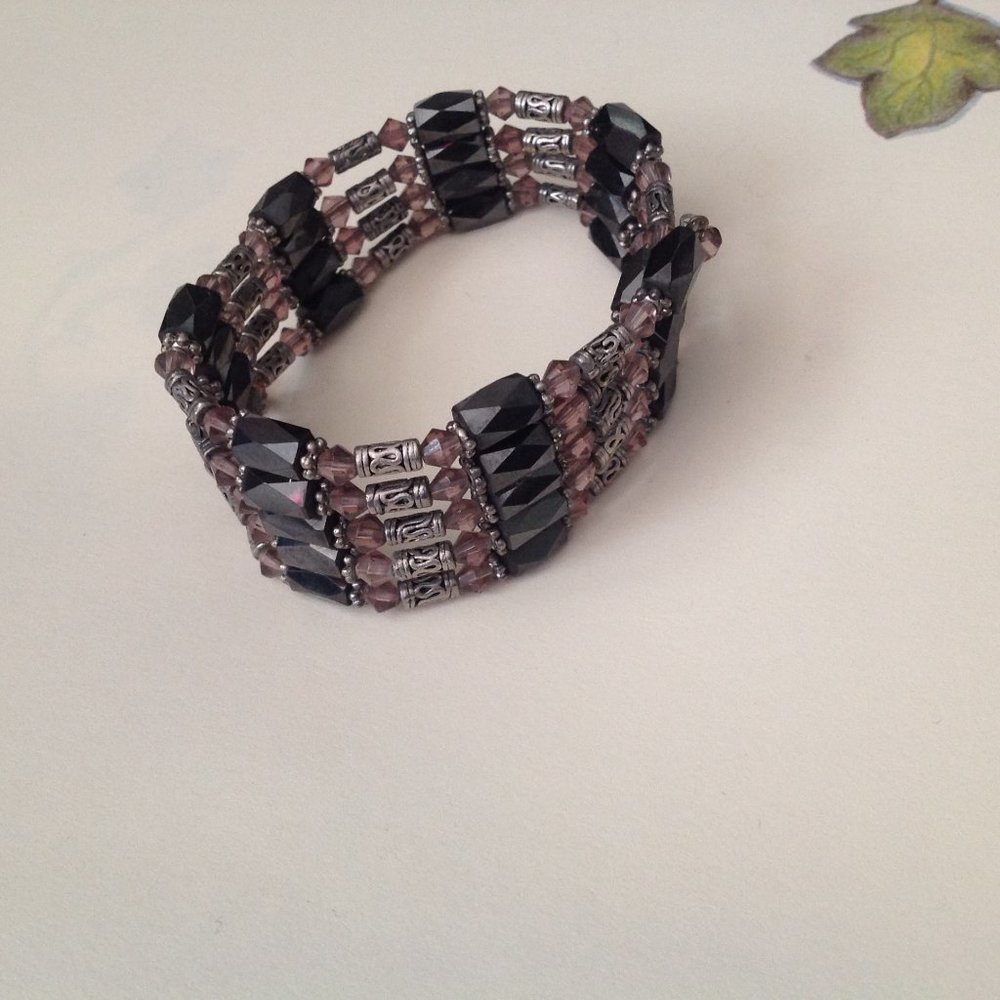 Vintage Magnetic Hematite & Yellow Crystal Wrap Bracelet